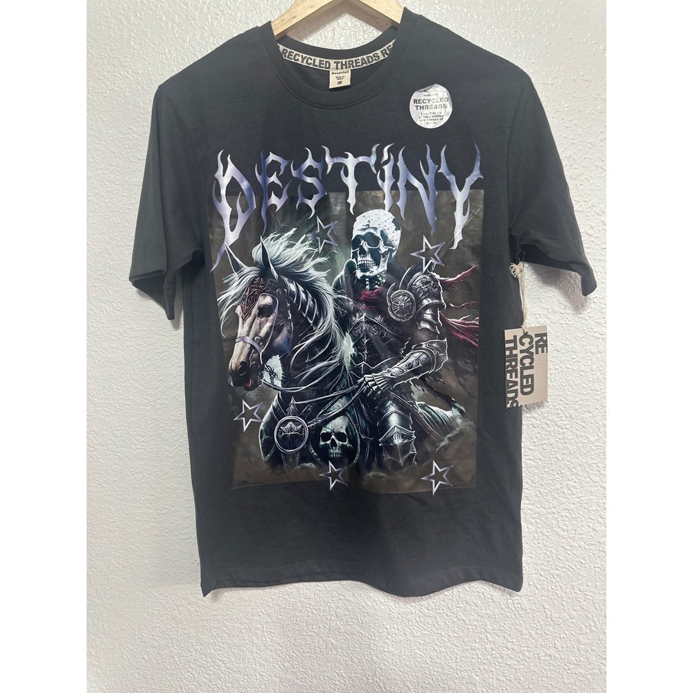 Recycled Threads Mens Destiny Skull Knight Graphic T-Shirt Black Small NWT